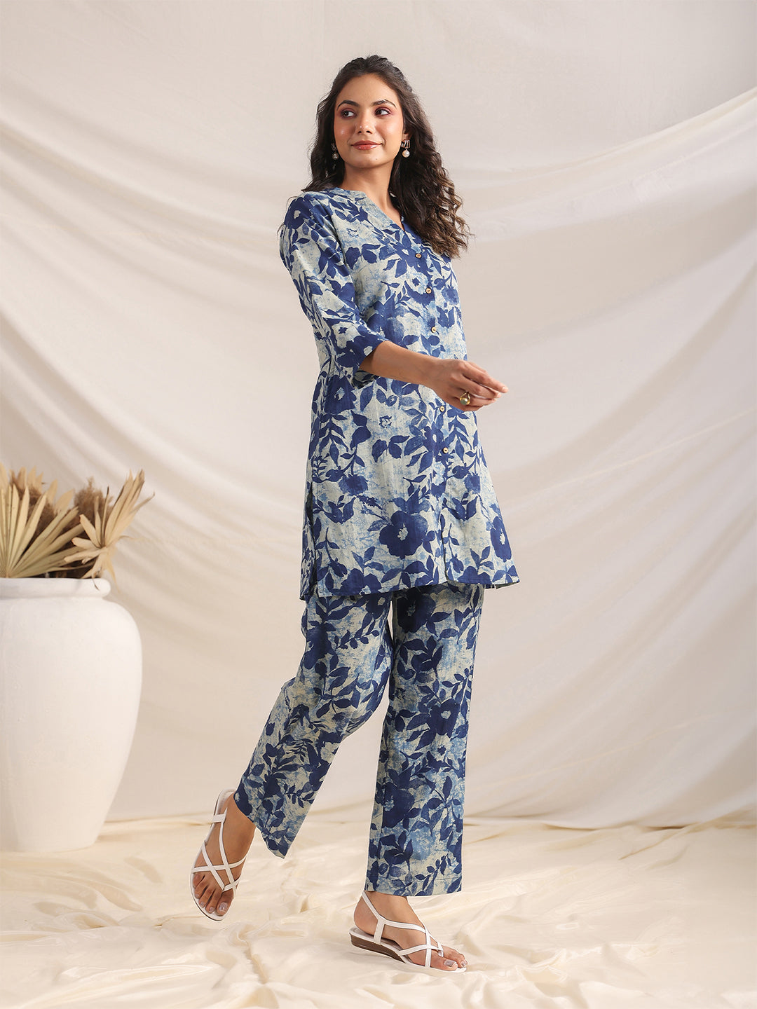 Naari By Shree Indigo Cotton Floral Regular Co-ord Set