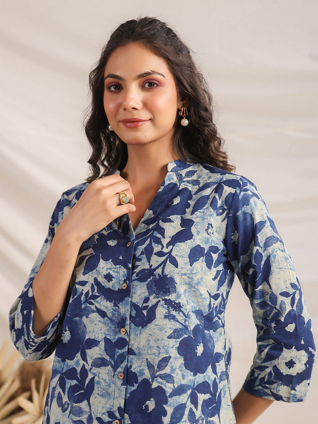 Naari By Shree Indigo Cotton Floral Regular Co-ord Set