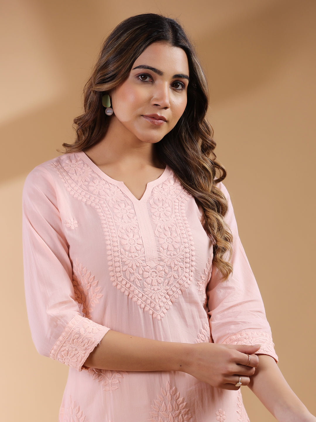 Naari By Shree Peach Ombre Pure Cotton Chikankari Embroidered Straight Kurta