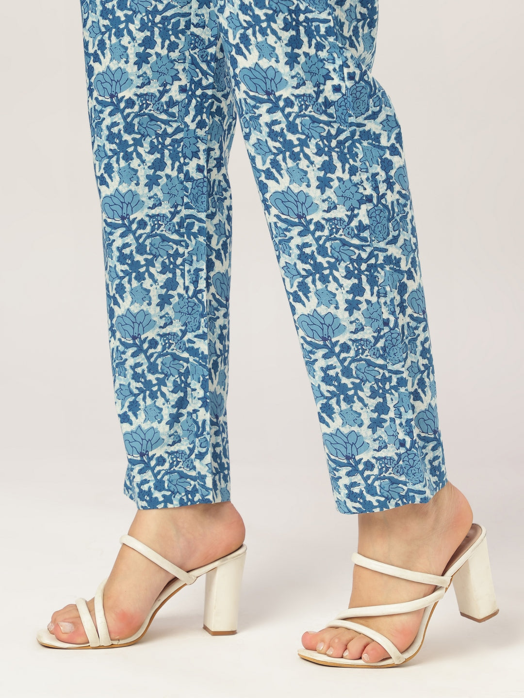 Naari By Shree Women's Indigo Pure Cotton Floral Printed A-line Kurta Pant Set