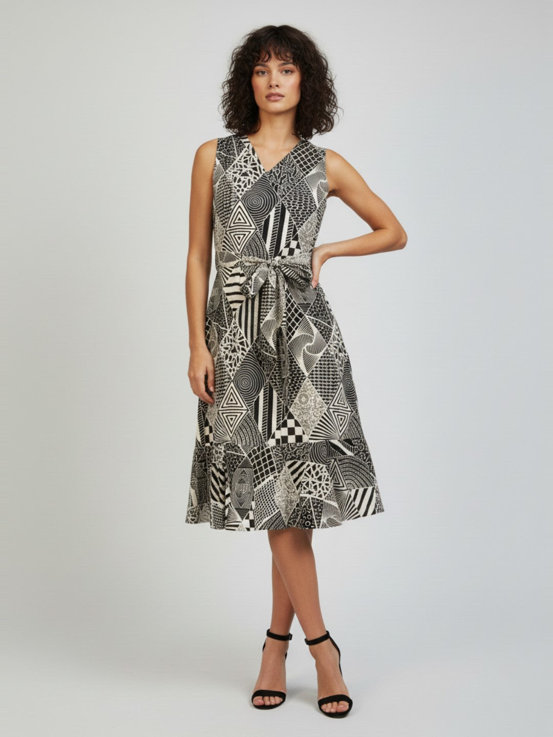 Naari By Shree Women's White Pure Cotton Geometric Printed A-line Dress