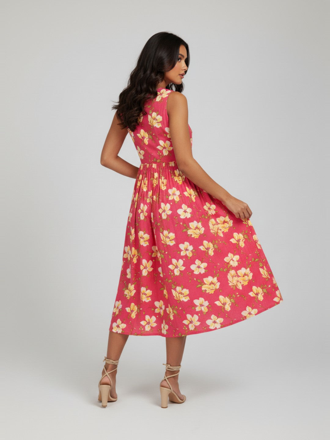 Naari By Shree Women's Pink Pure Cotton Floral Printed A-line Dress