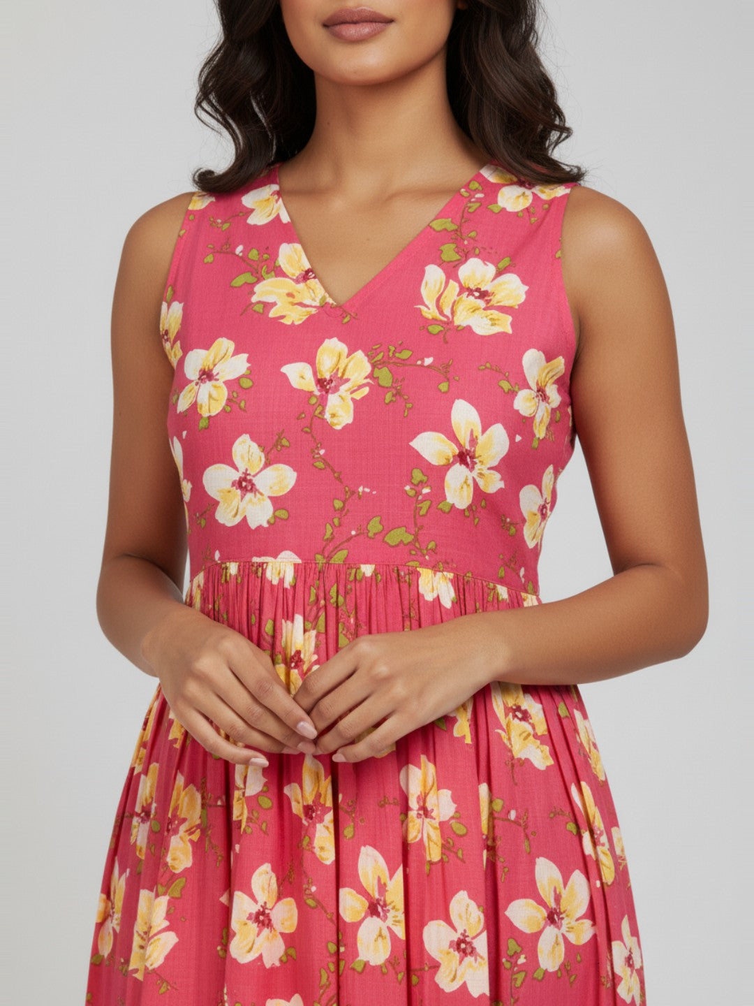 Naari By Shree Women's Pink Pure Cotton Floral Printed A-line Dress