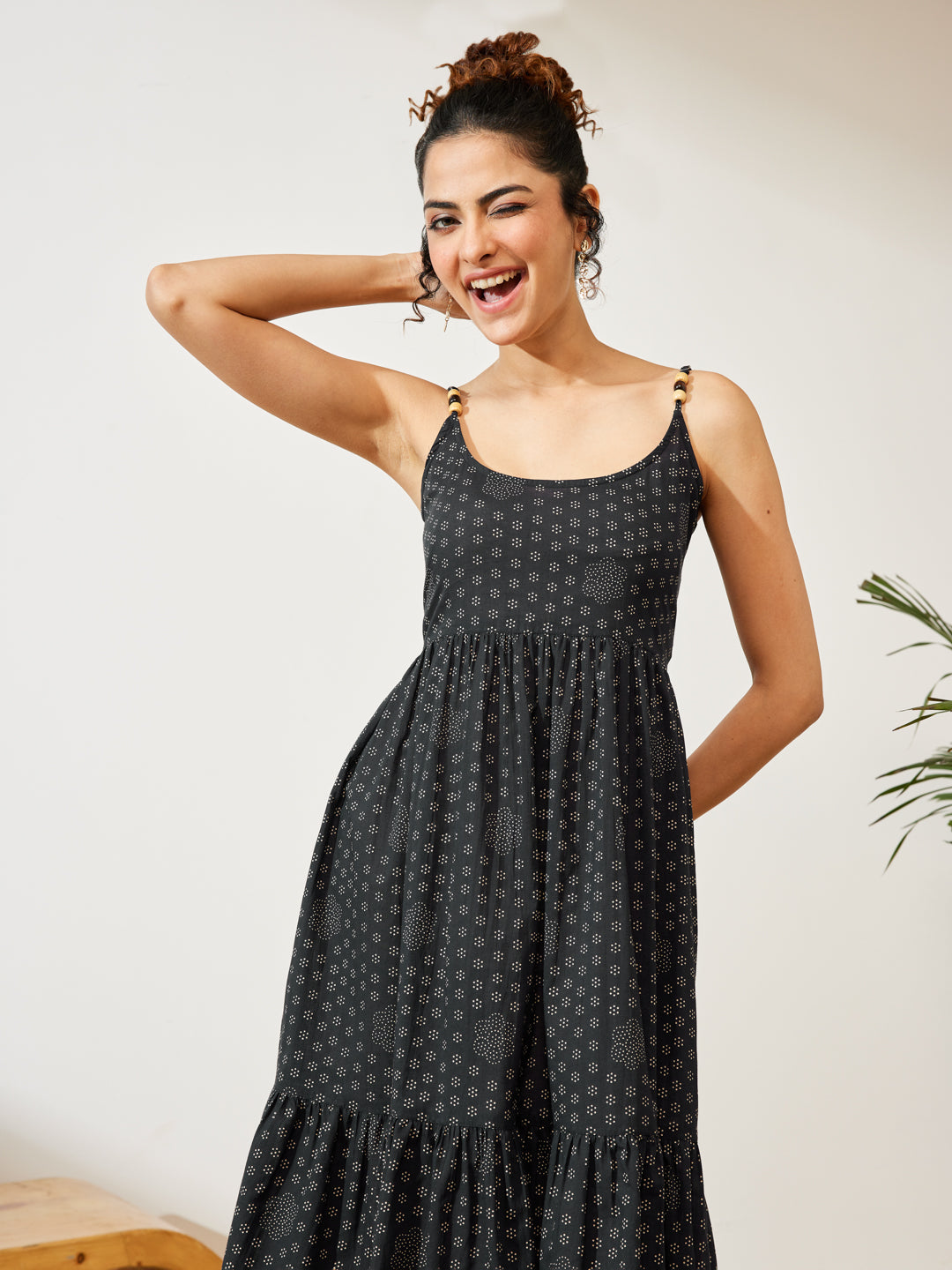 Naari By Shree Women's Navy Blue Pure Cotton Ethnic Motifs Printed A-line Dress