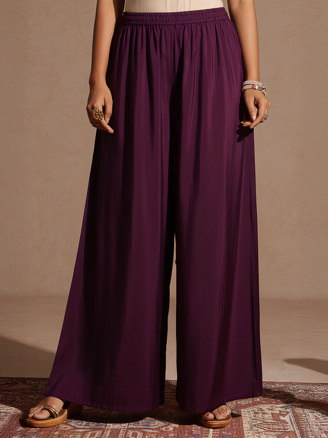 Naari By Shree Women's Purple Chanderi Silk Embellished Gold Printed Kurta With Sharara & Dupatta Set