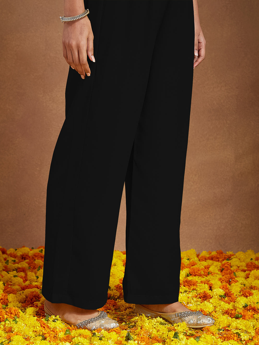 Naari By Shree Women's Black Georgette Zari Yoke Embroidered A-line Kurta With Palazzo & Dupatta Set