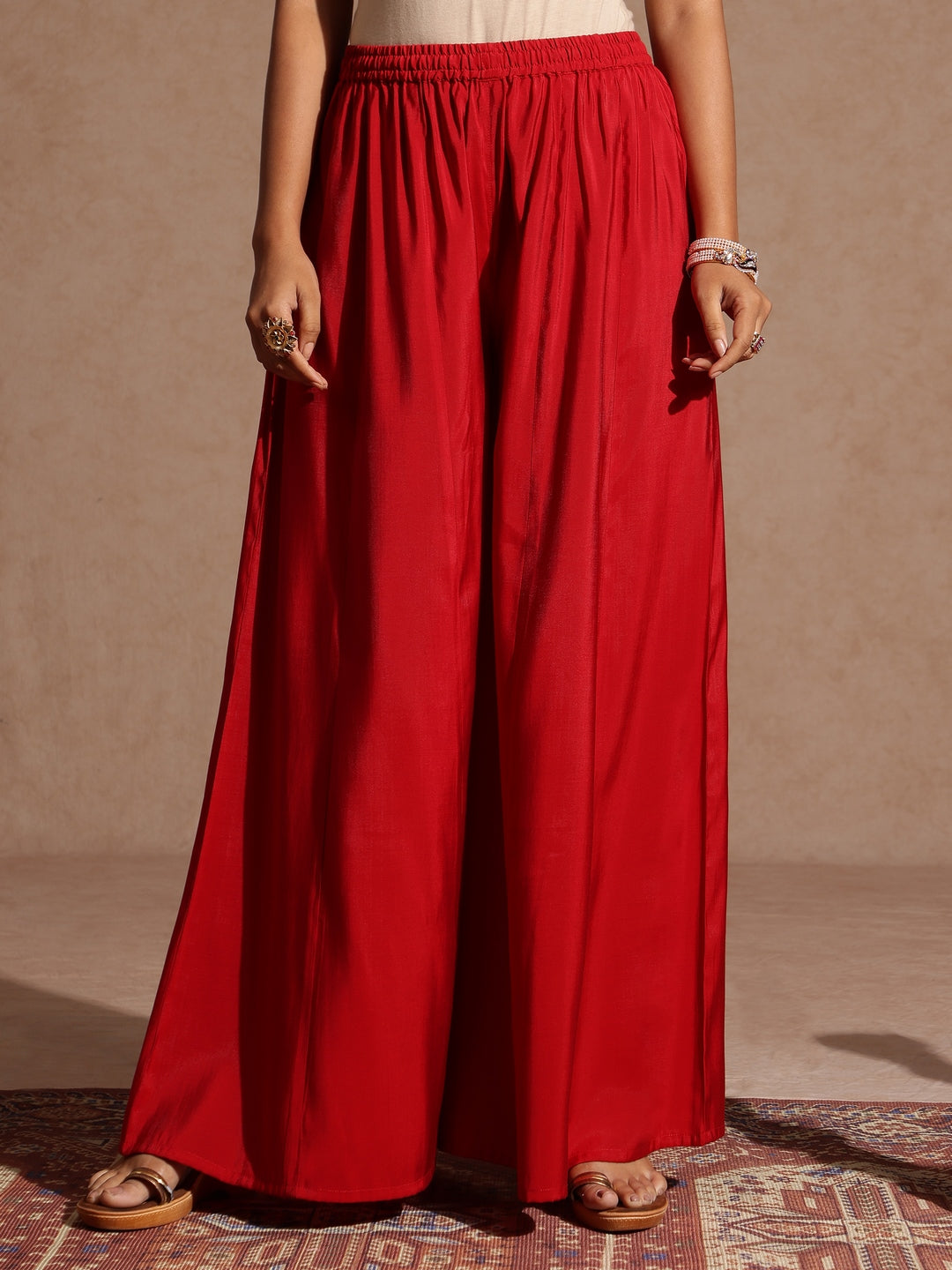 Naari By Shree Women's Maroon Chanderi Silk Embellished Gold Printed Kurta With Sharara & Dupatta Set