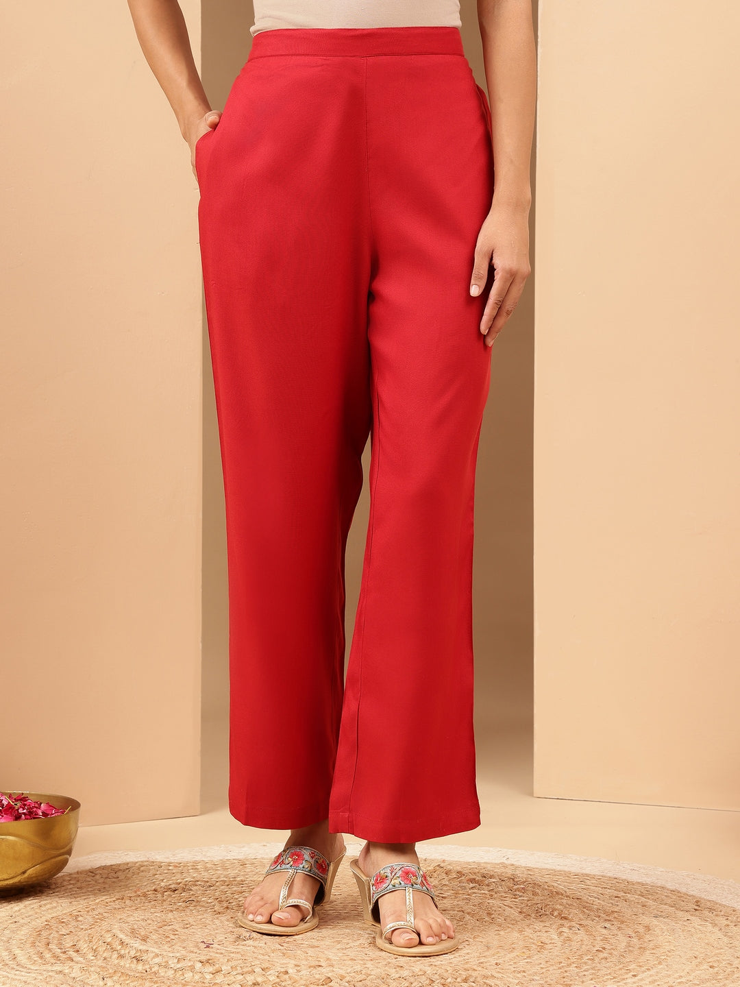 Naari By Shree Women's Maroon Rayon Yoke Embroidered Straight Kurta Set