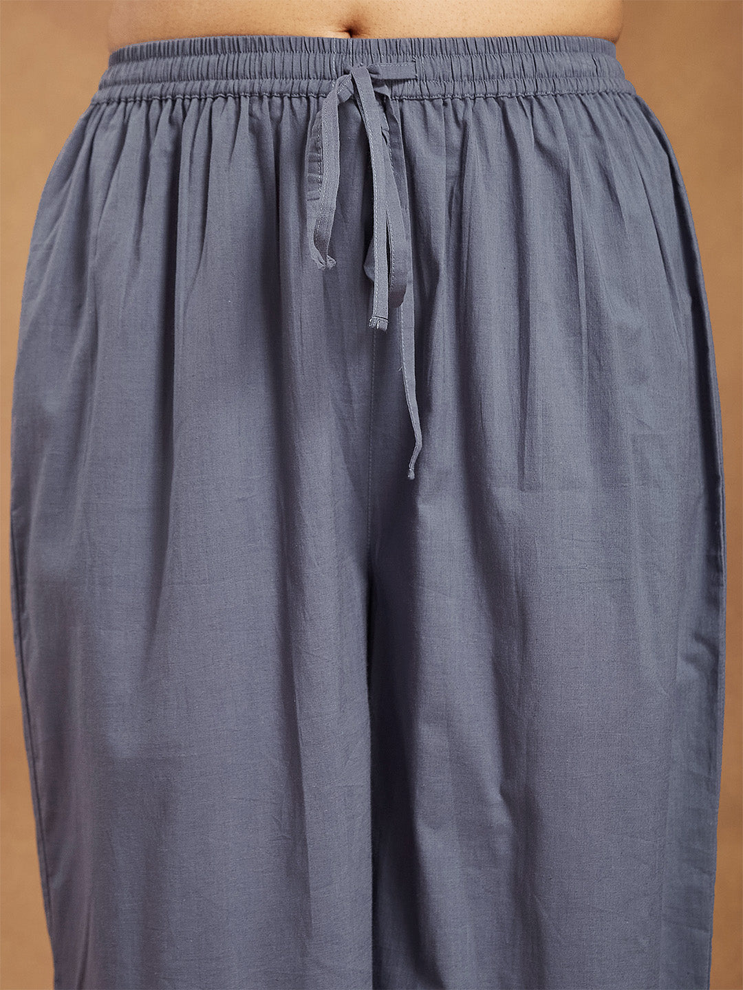 Naari By Shree Women's Red Pure Cotton Floral Printed Anarkali Kurta With Palazzo Set