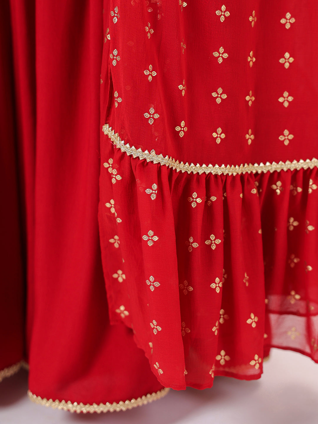 Naari By Shree Women's Red Rayon Embellished Straight Kurti With Sharara & Dupatta Set