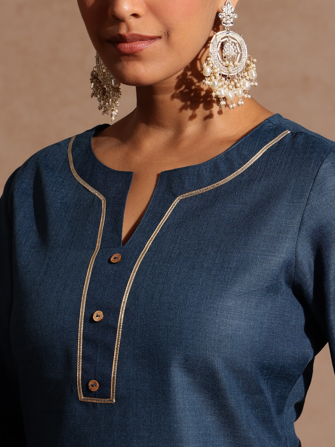 Naari By Shree Women's Teal Blue Cotton Blend Yoke Design Straight Kurta Set With Printed Dupatta