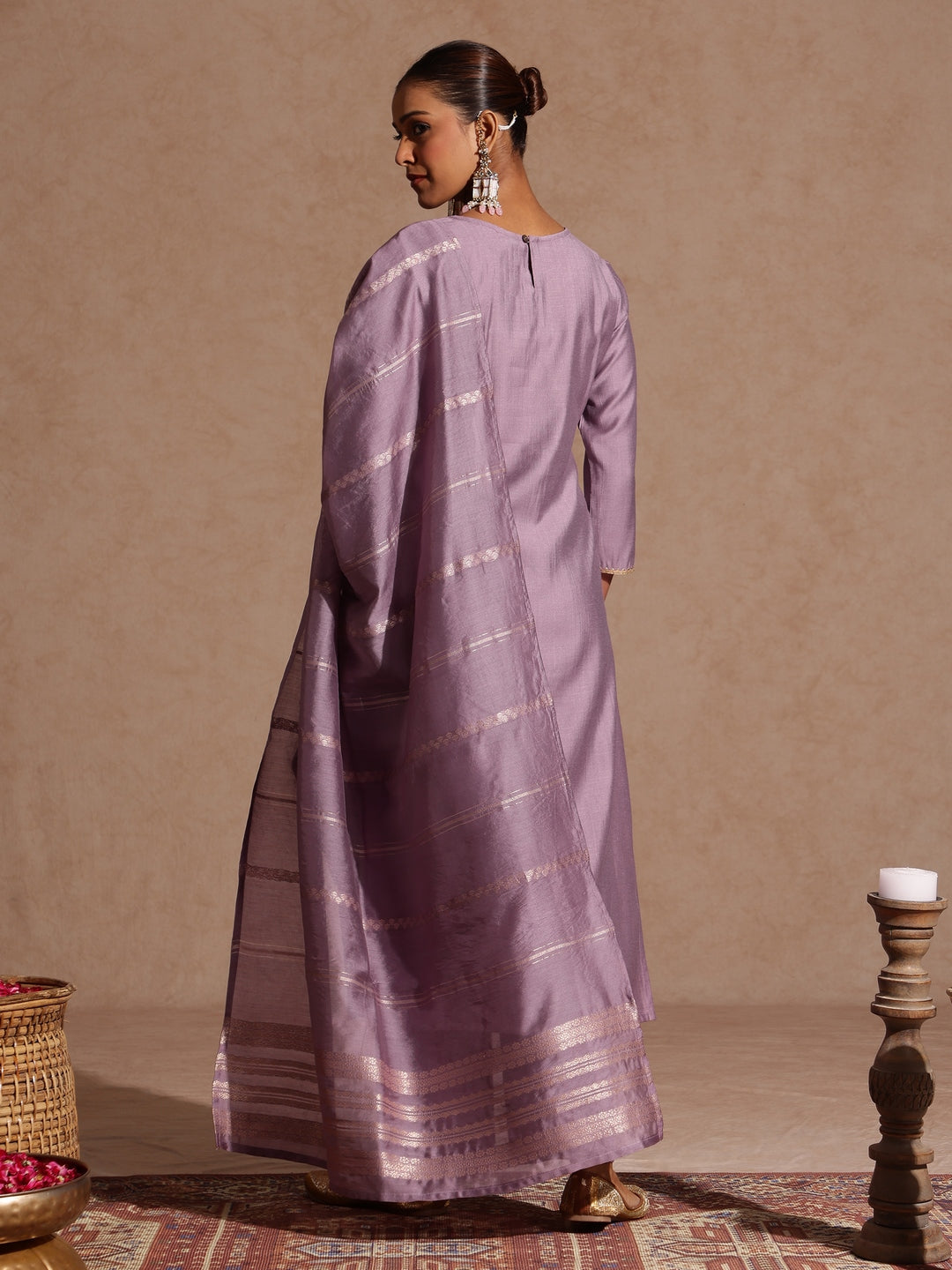 Naari By Shree Women's Lavender Silk Blend Embellished Straight Kurta Set