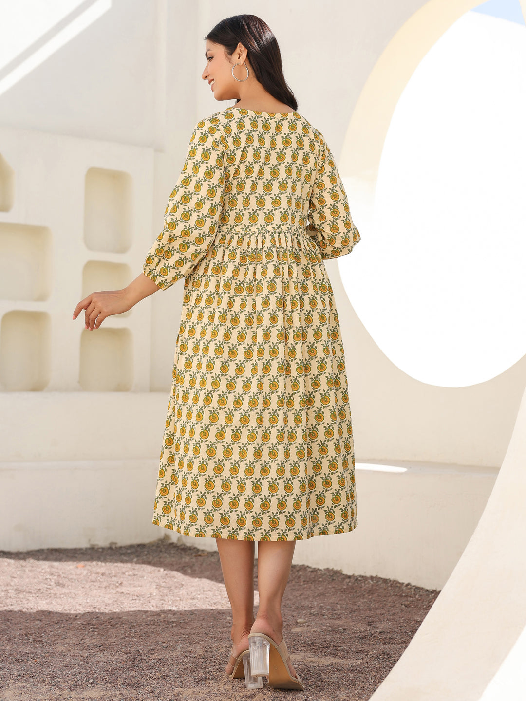 Naari By Shree Cream Pure Cotton Floral Printed A-line Maternity Dress