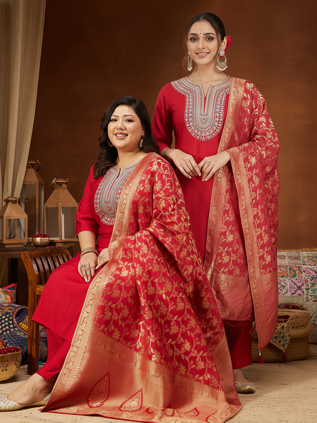 Naari By Shree Women's Maroon Silk Blend Zari Embroidered Straight Kurta Set