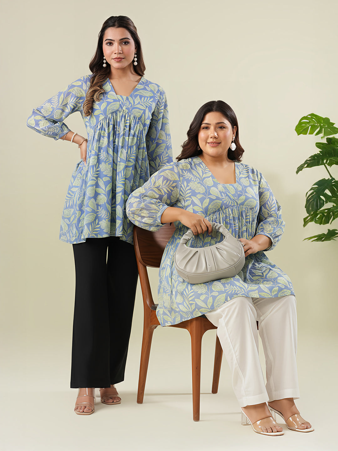 Naari By Shree Light Blue Georgette Tropical Printed A-Line Tunic