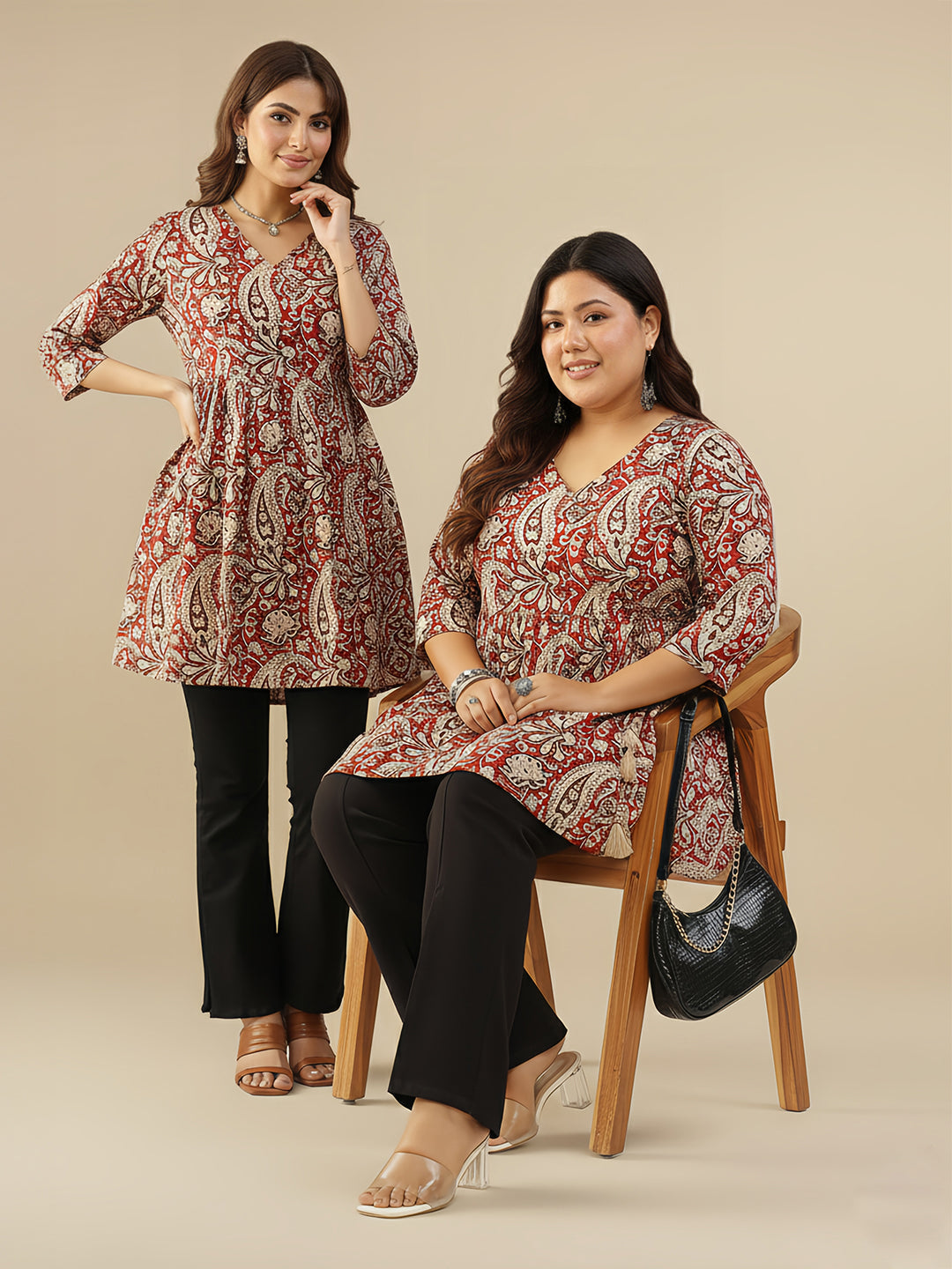 Naari By Shree Maroon Pure Cotton Paisley Printed A-line Tunic
