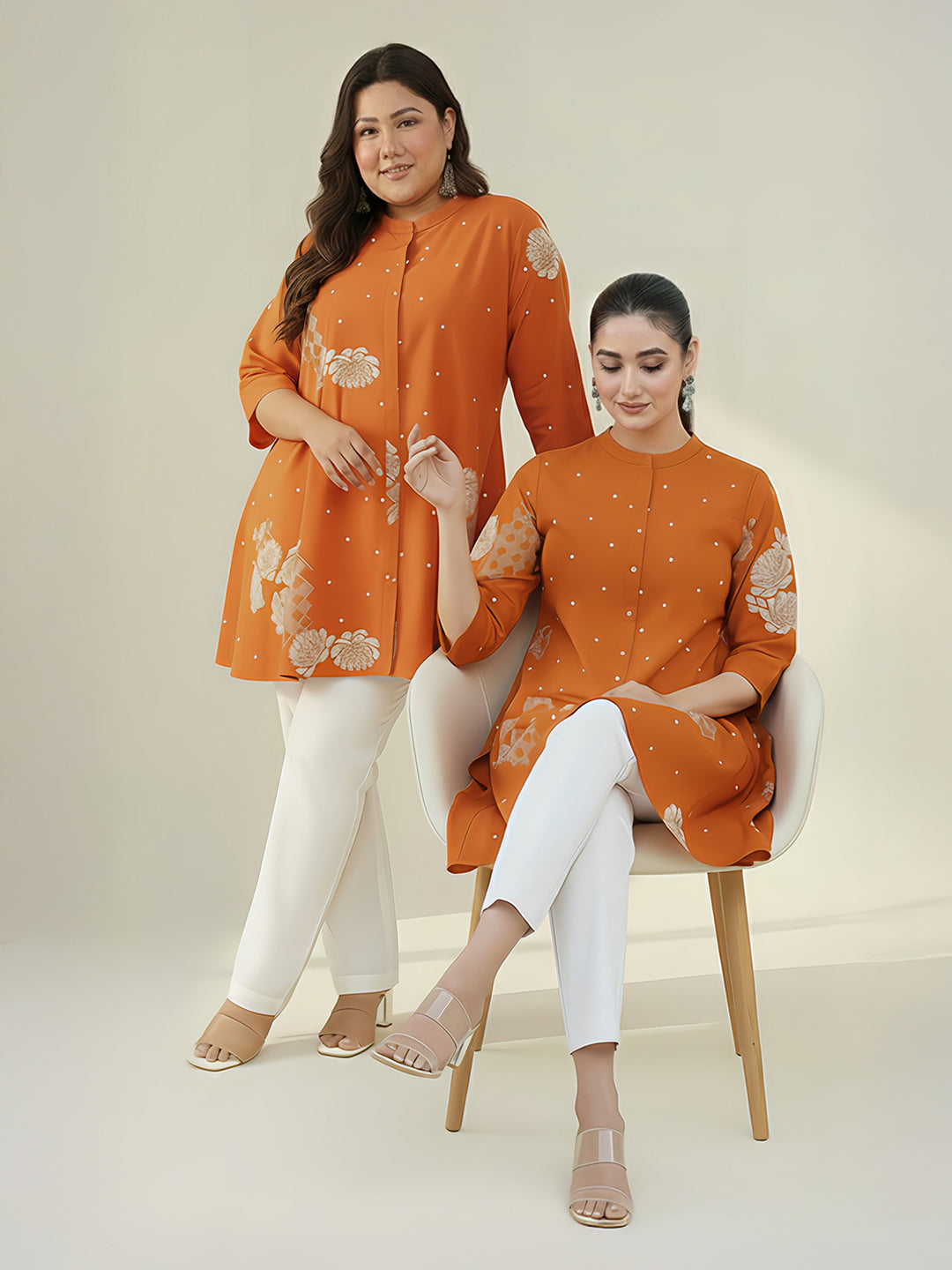 Naari By Shree Plus Size Orange Pure Cotton Floral Printed A-line Tunic