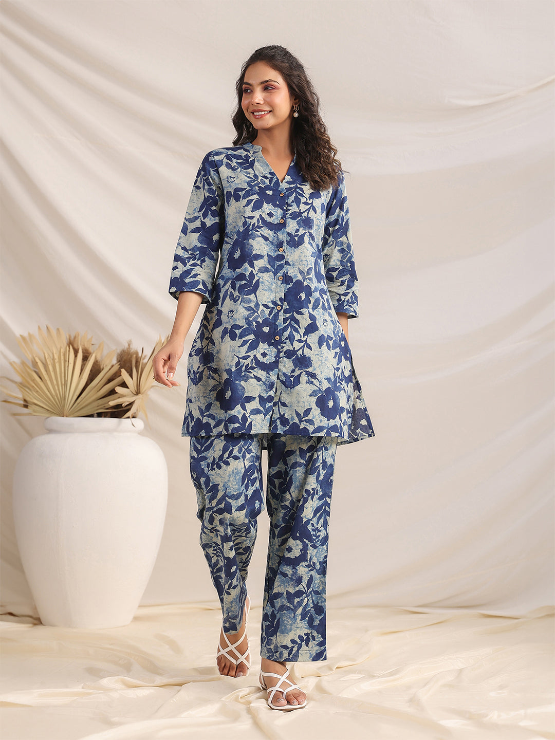 Naari By Shree Indigo Cotton Floral Regular Co-ord Set