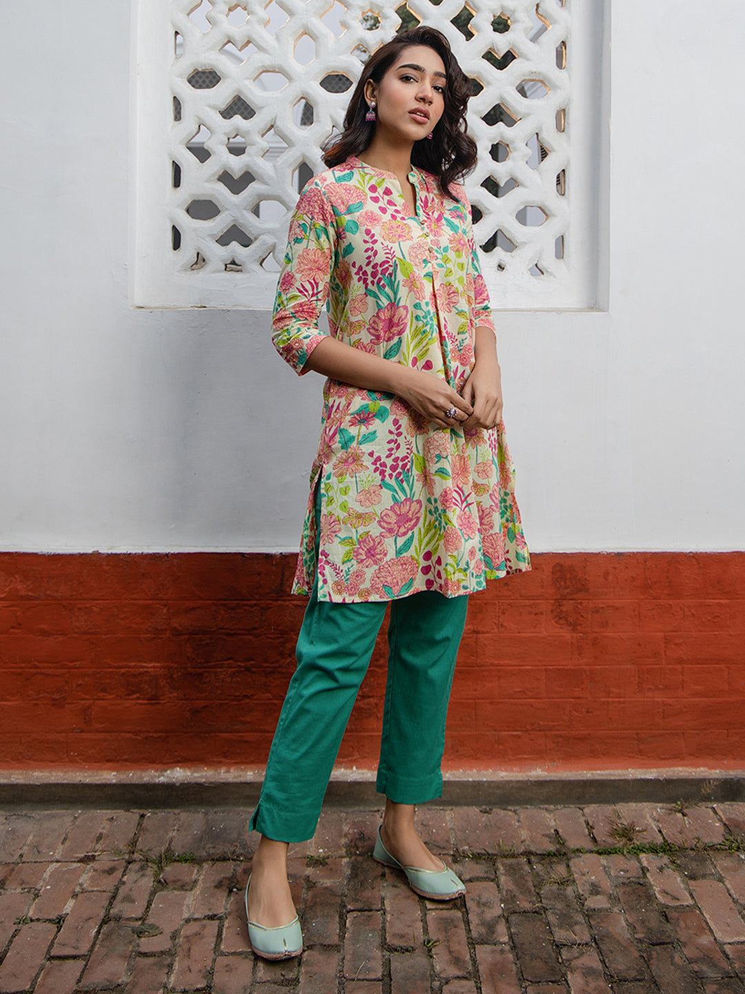 Naari By Shree Multicolour Cotton Floral A-Line Tunic