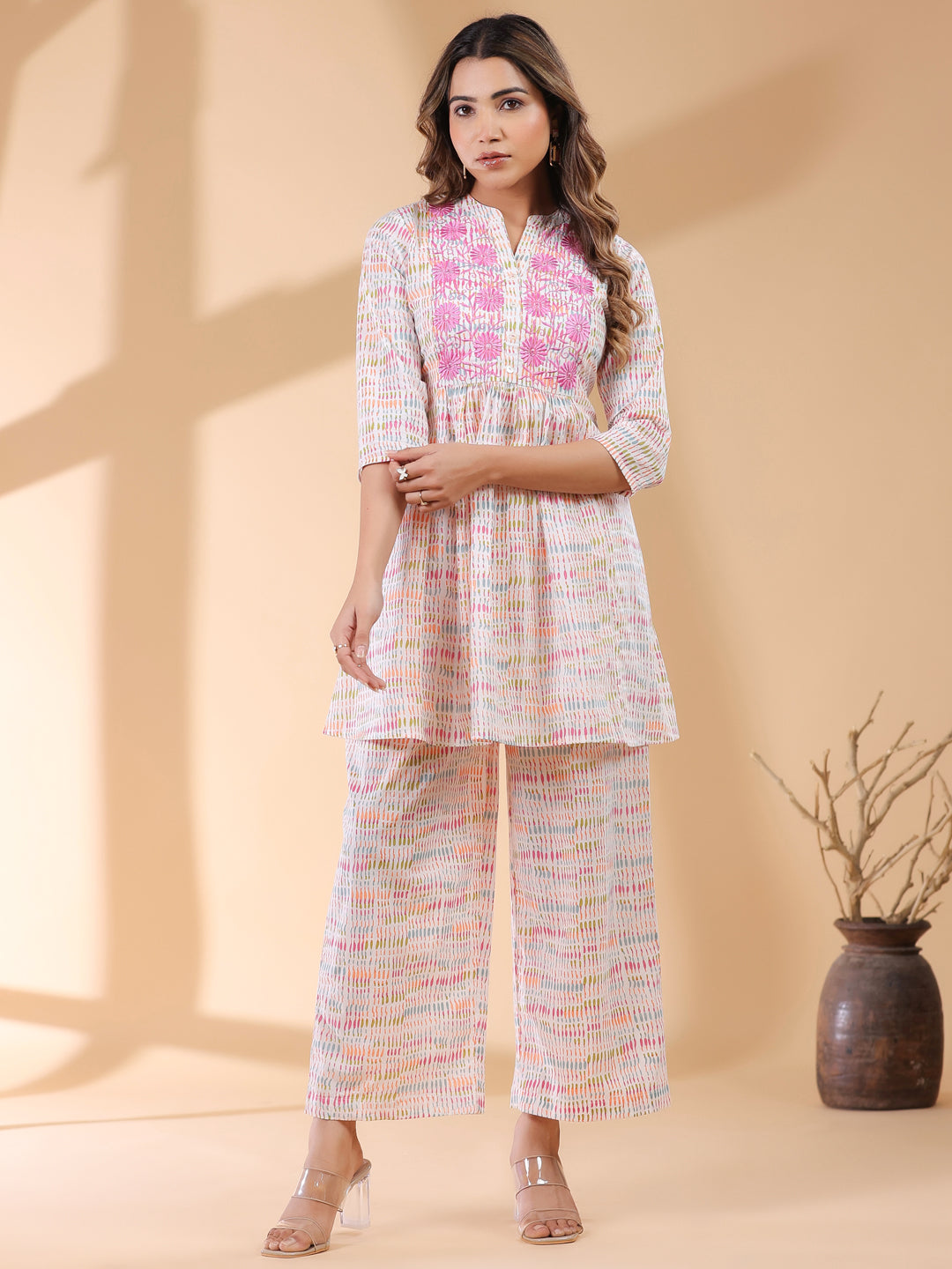 Naari By Shree White Pure Cotton Abstract A-line Co-ord Set