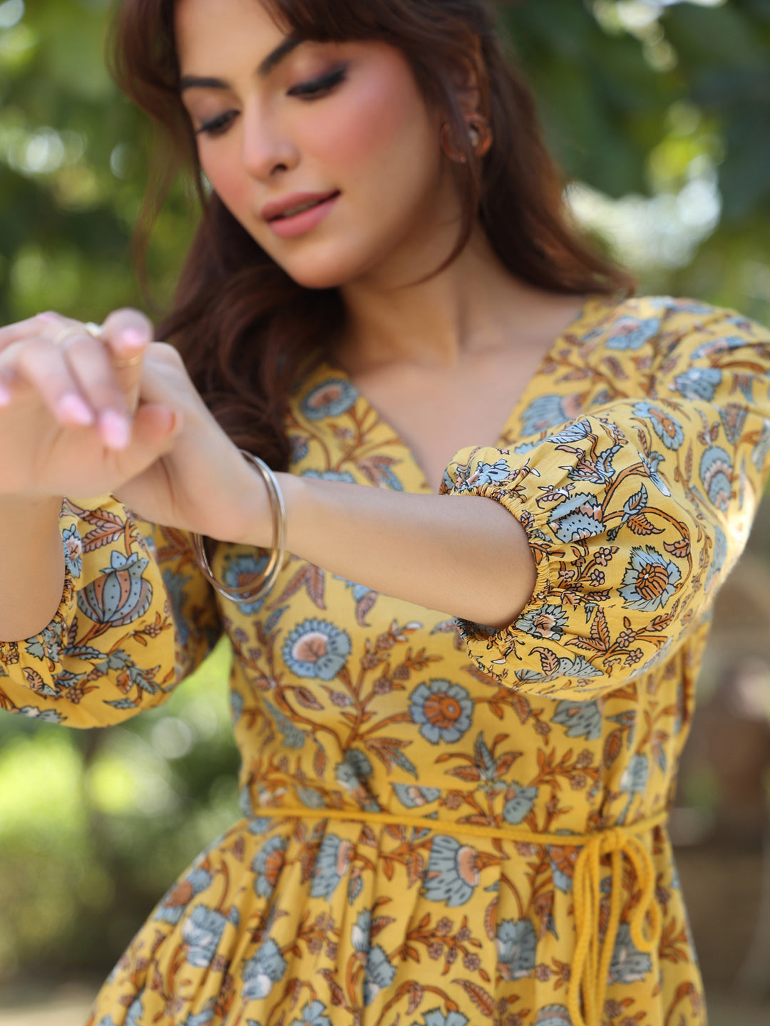 Naari By Shree Yellow Pure Cotton Floral Printed A-line Dress