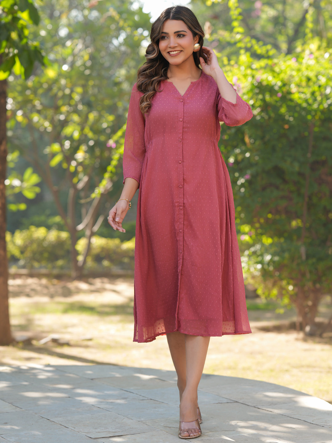 Naari By Shree Mauve Dobby Chiffon Self Design A-line Dress