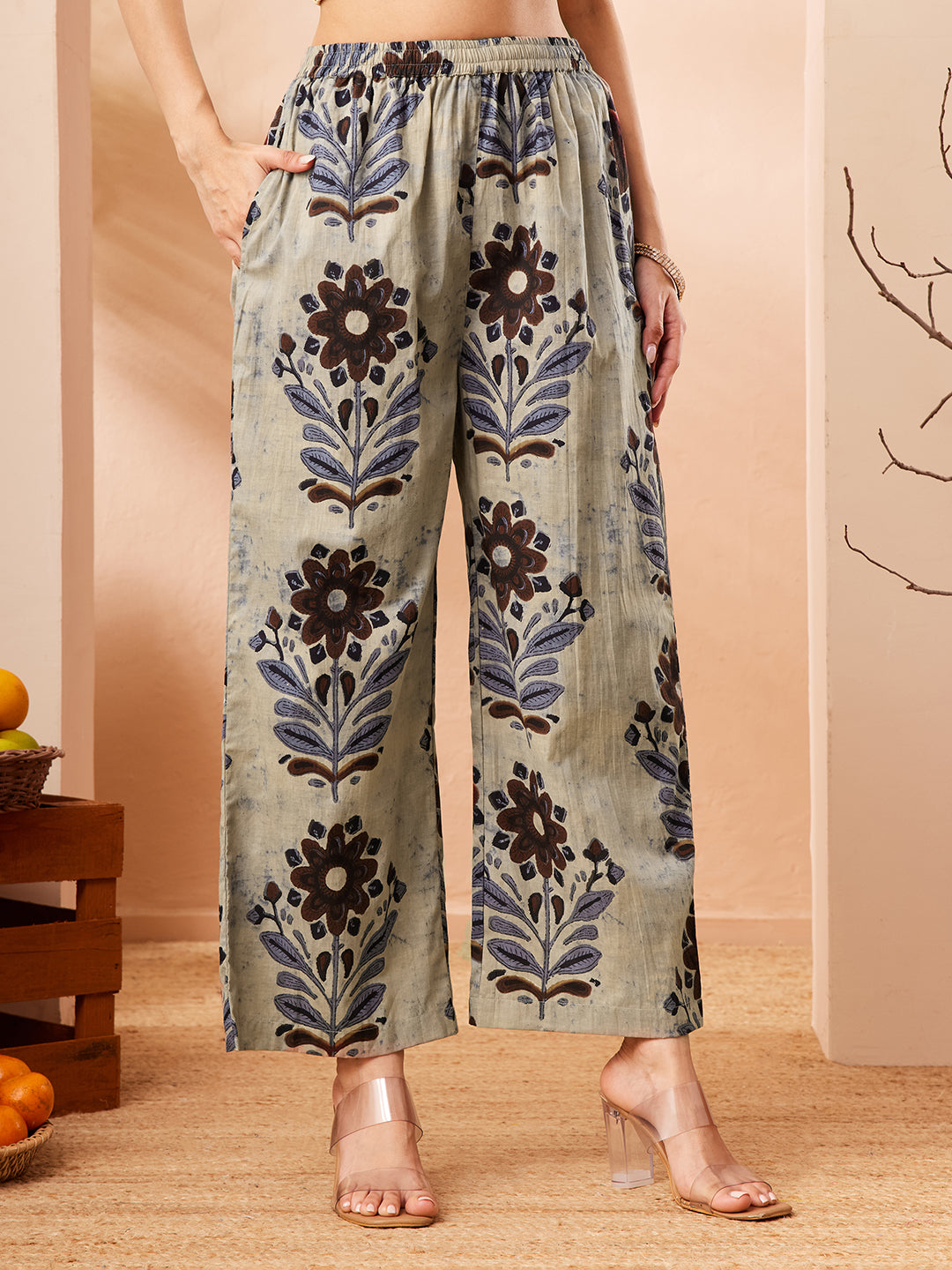 Naari By Shree Women's Multicolor Pure Cotton Floral Printed A-line Co-ord Set