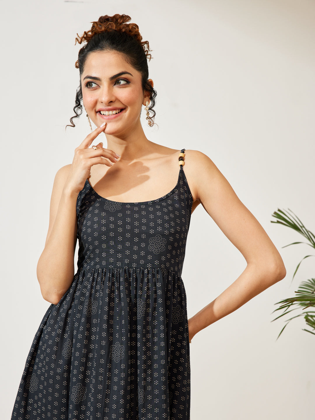 Naari By Shree Women's Navy Blue Pure Cotton Ethnic Motifs Printed A-line Dress