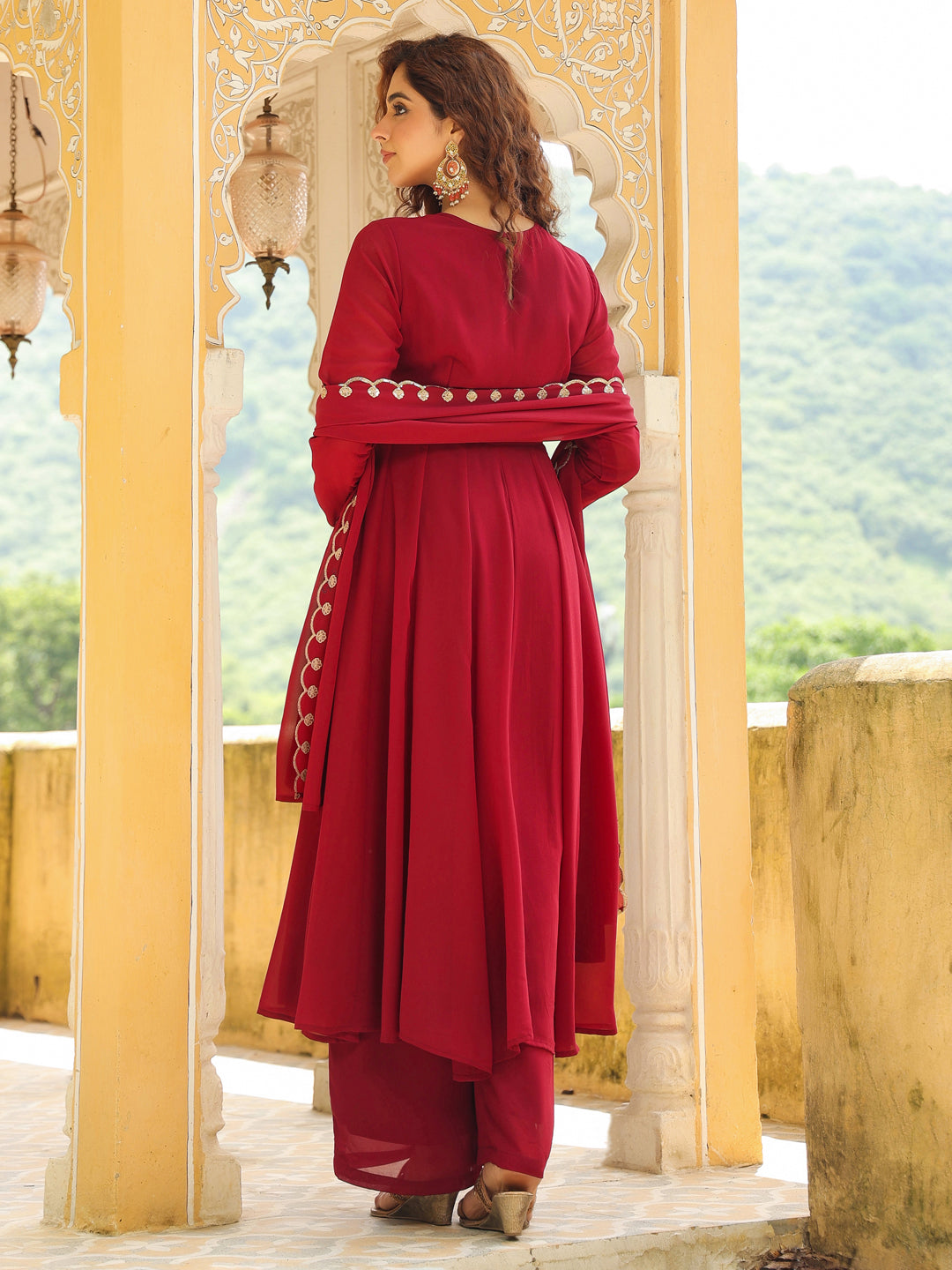 Naari By Shree Maroon Georgette Embroidered Anarkali Kurta Set