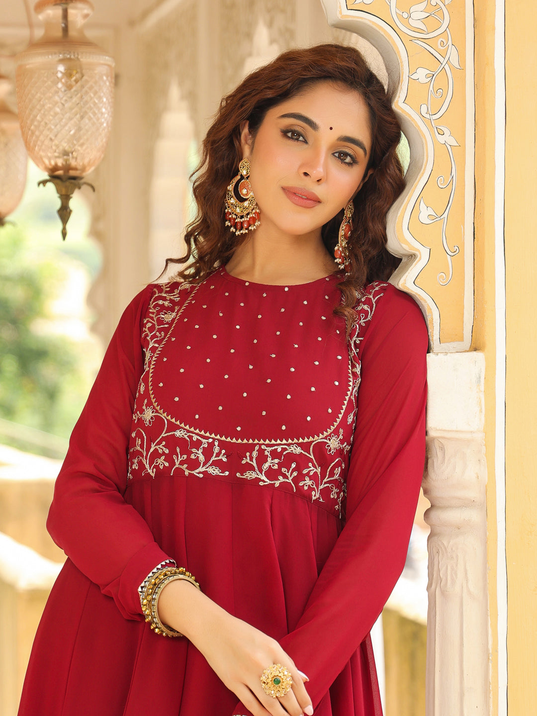 Naari By Shree Maroon Georgette Embroidered Anarkali Kurta Set
