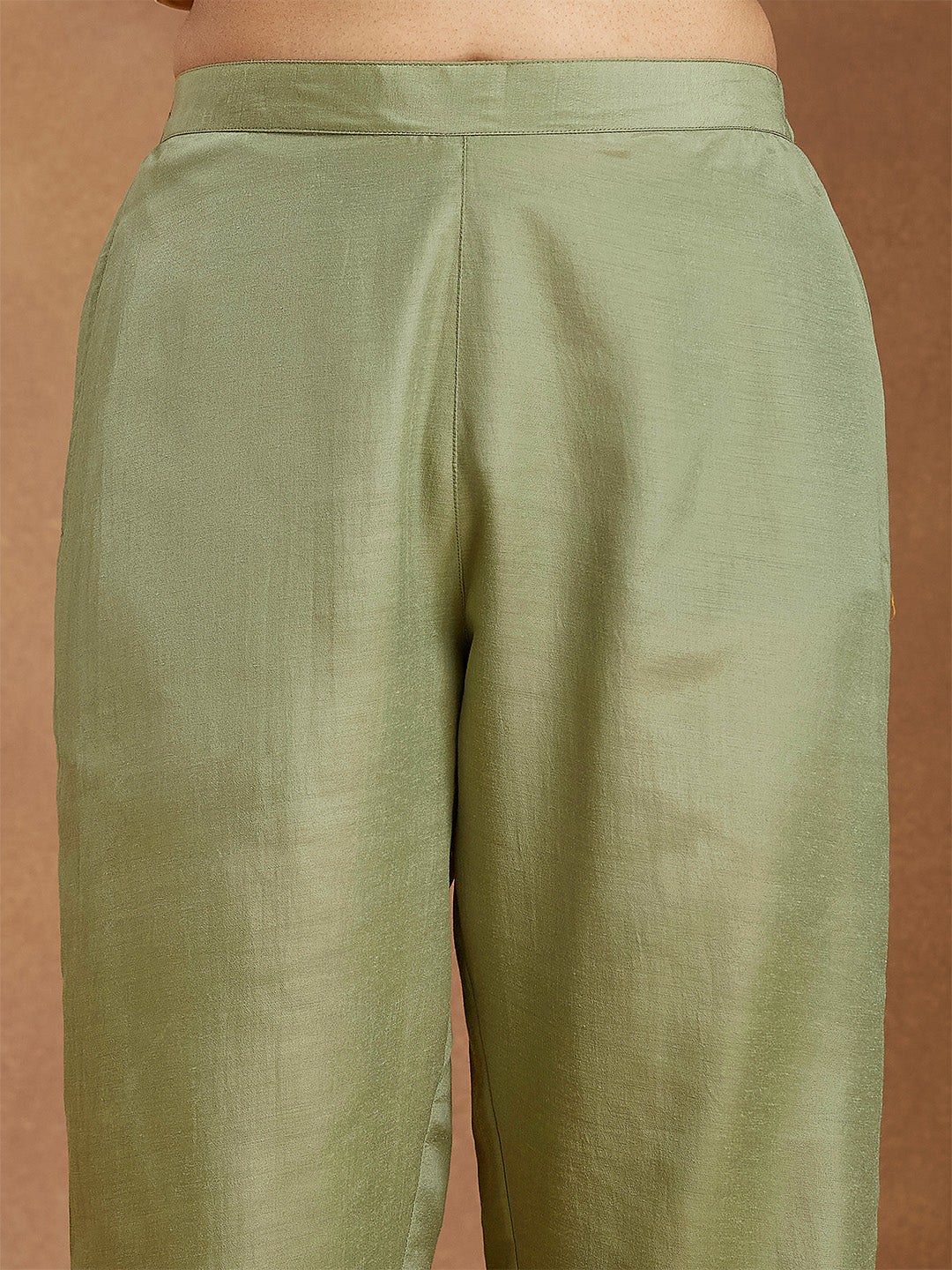 Naari By Shree Women's Sage Green Silk Blend Zari Embroidered Straight Kurta Set