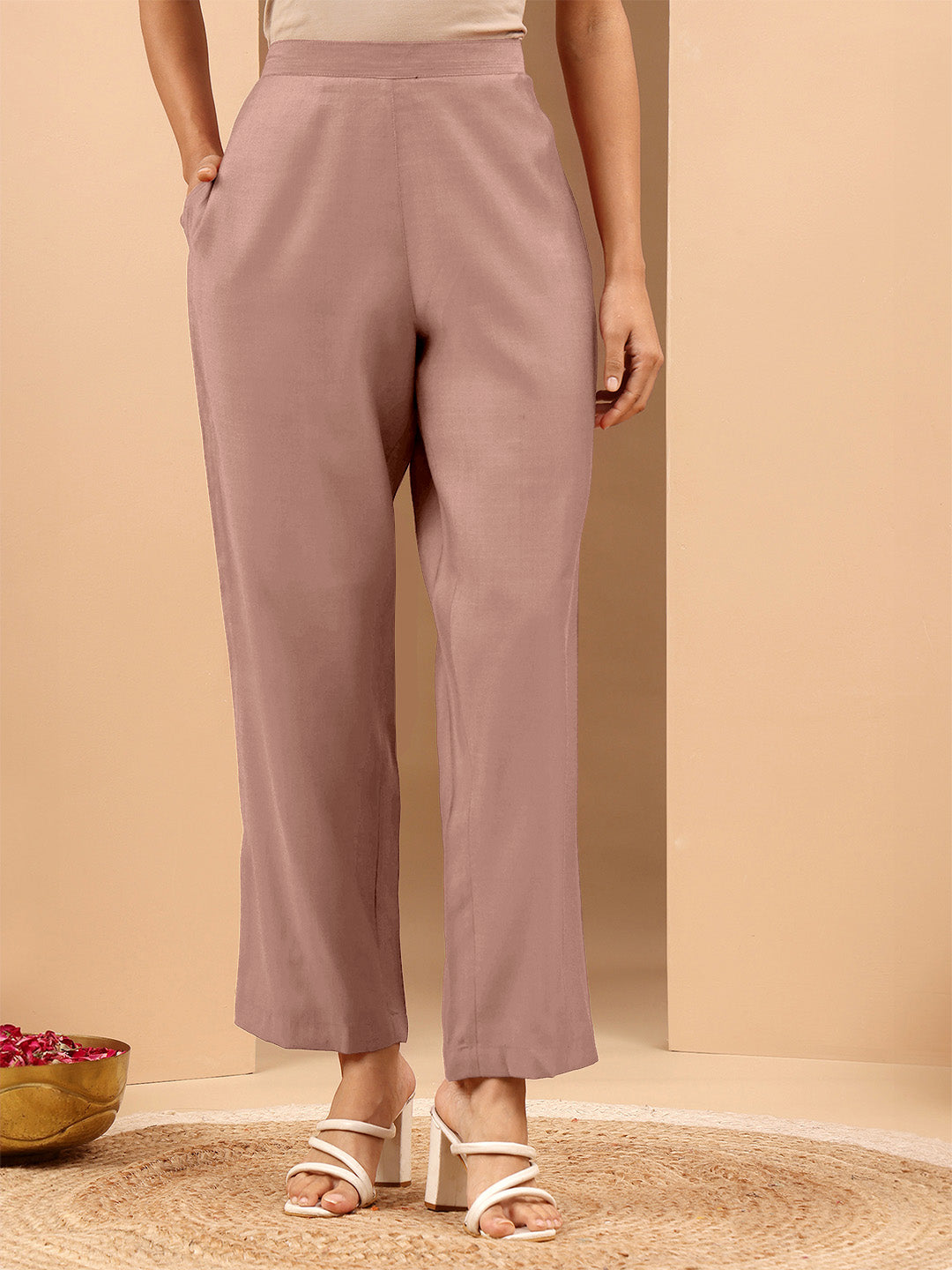 Naari By Shree Women's Brown Silk Blend Embroidered Straight Kurta Set