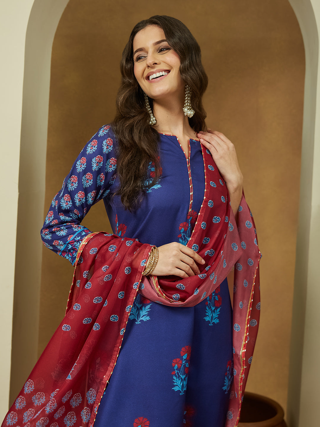 Naari By Shree Women's Purple Cotton Blend Printed Straight Kurta Set