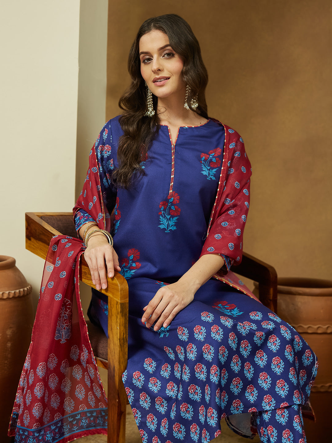 Naari By Shree Women's Purple Cotton Blend Printed Straight Kurta Set