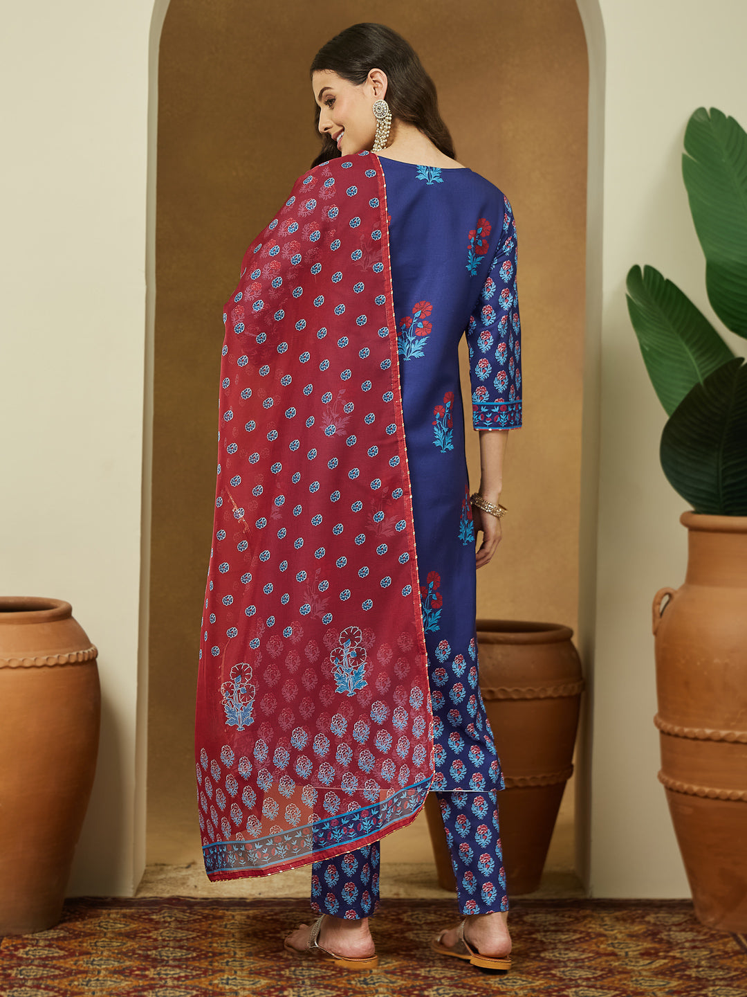 Naari By Shree Women's Purple Cotton Blend Printed Straight Kurta Set