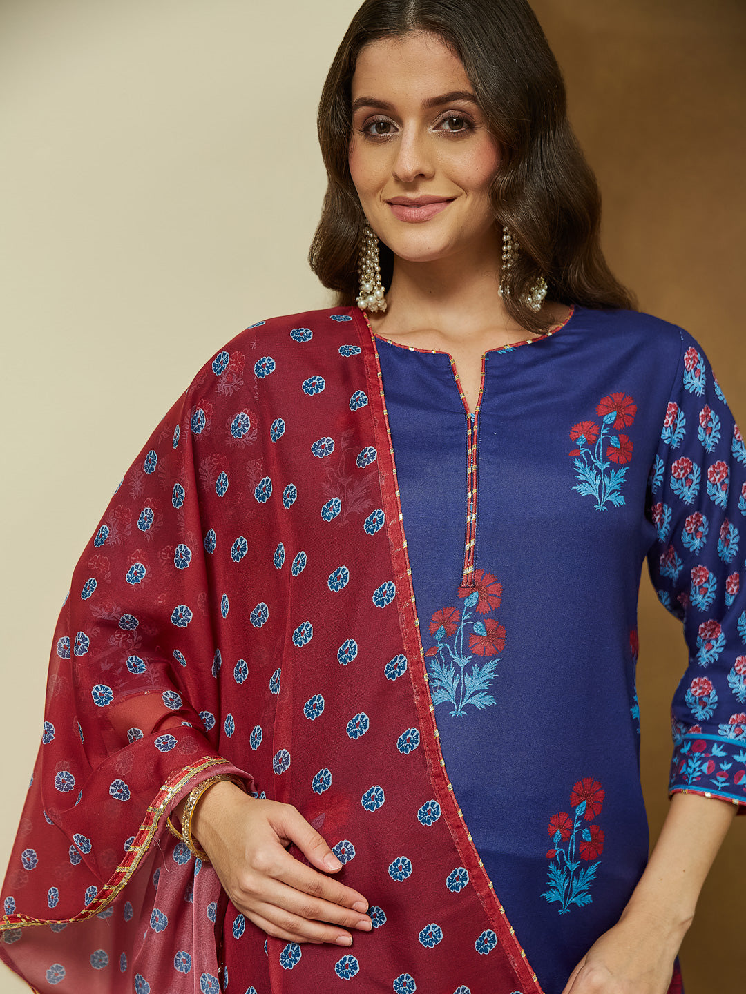 Naari By Shree Women's Purple Cotton Blend Printed Straight Kurta Set