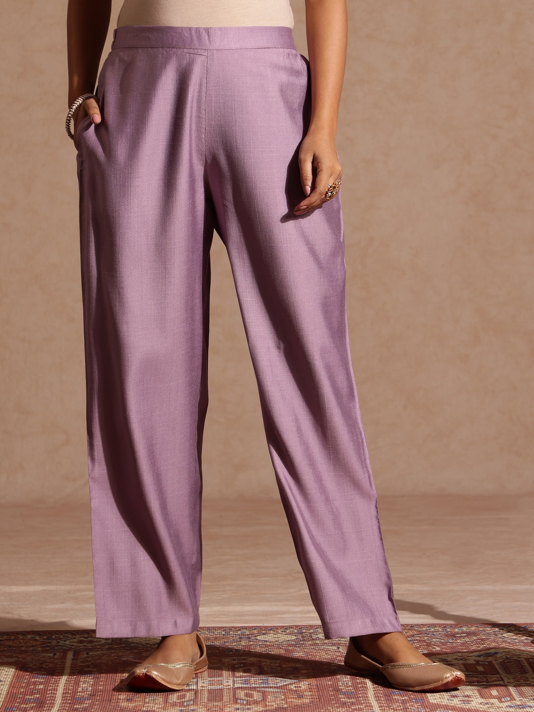 Naari By Shree Women's Lavender Silk Blend Embellished Straight Kurta Set