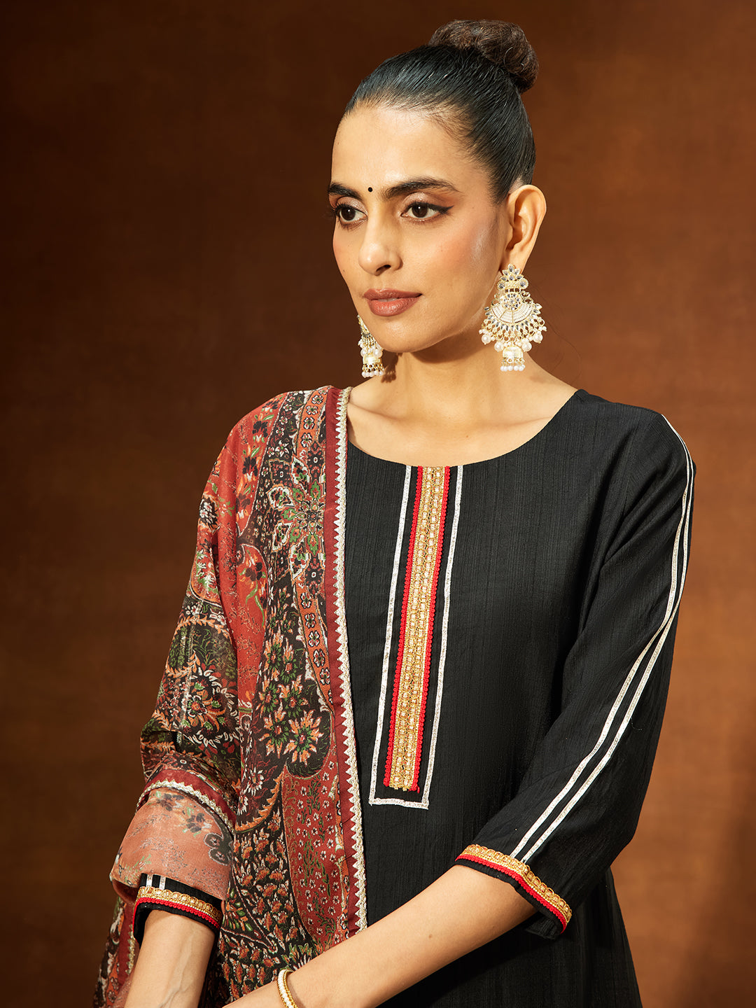 Naari By Shree Women's Black Silk Blend Embellished Straight Kurta Set