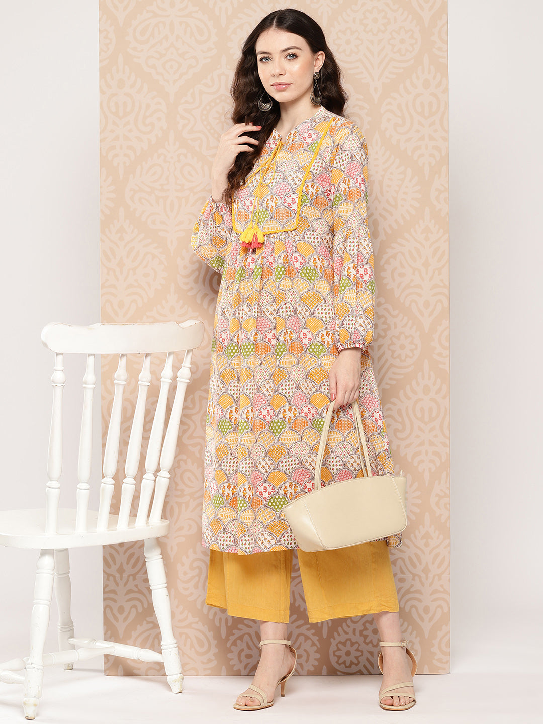 Naari By Shree Multicolor Cotton Ethnic Motifs A-Line Kurta