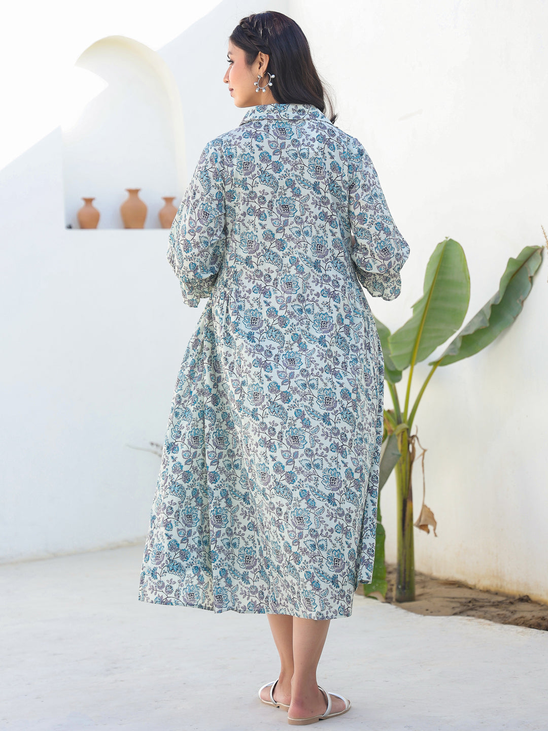 Naari By Shree Off White Pure Cotton Floral Printed A-line Maternity Dress