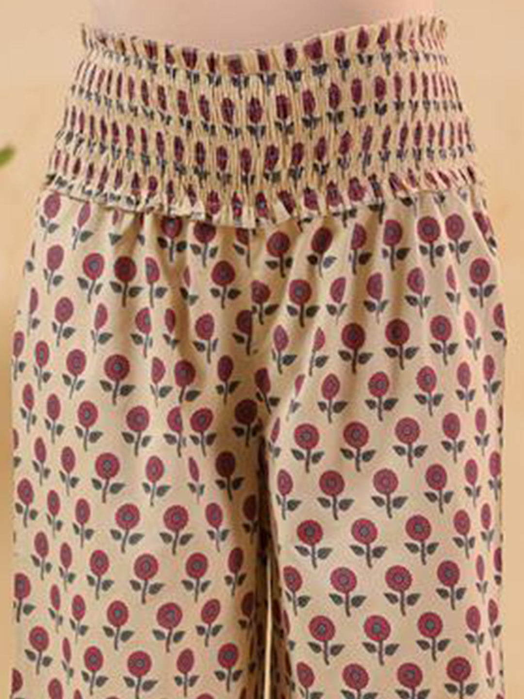 Naari By Shree Women's Cream Pure Cotton Floral Printed A-line Maternity Kurta Pant Set