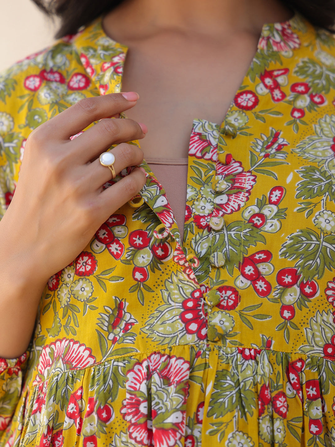 Naari By Shree Mustard Pure Cotton Floral Printed A-line Maternity Kurta Pant Set