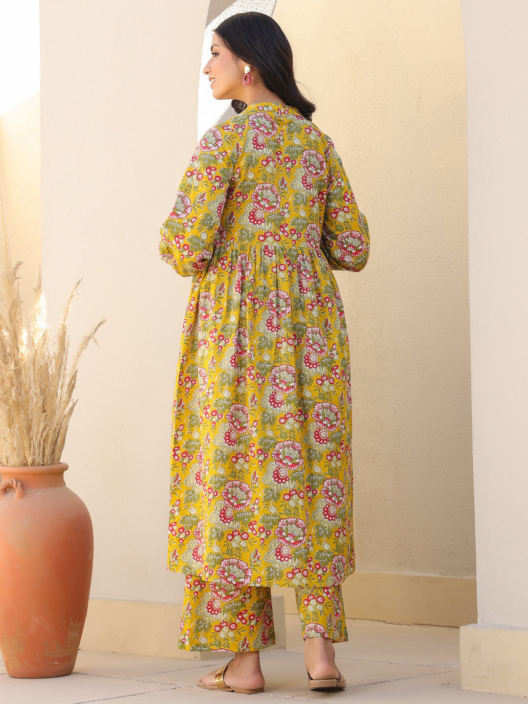 Naari By Shree Mustard Pure Cotton Floral Printed A-line Maternity Kurta Pant Set
