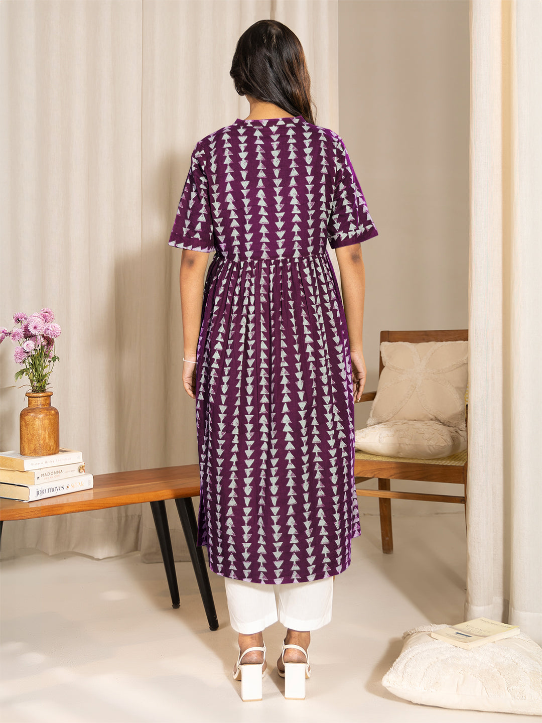 Naari By Shree Wine Pure Cotton Geometric Printed A-Line Kurta