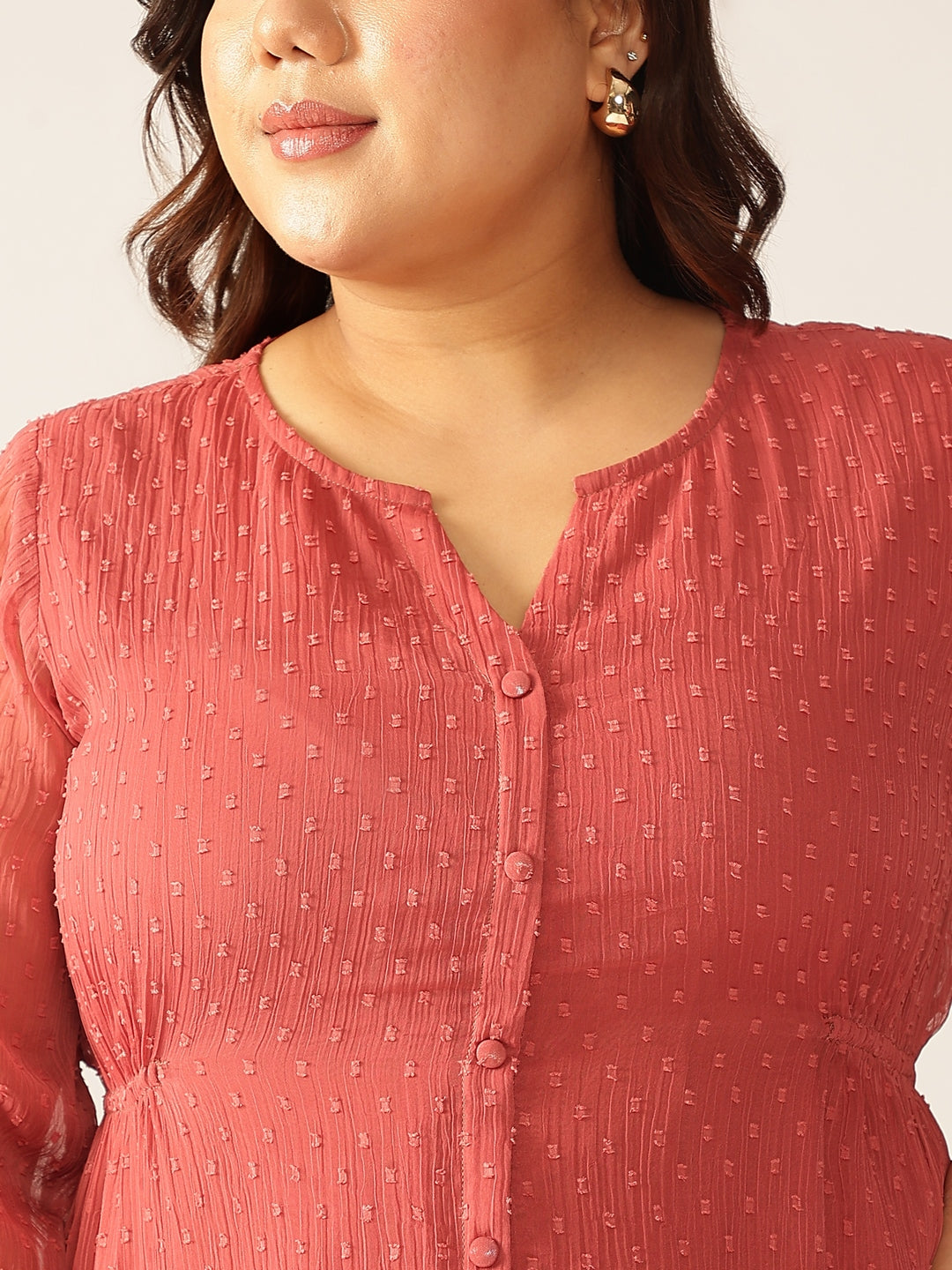 Naari By Shree Women's Plus Size Mauve Dobby Chiffon Self Design A-line Kurta