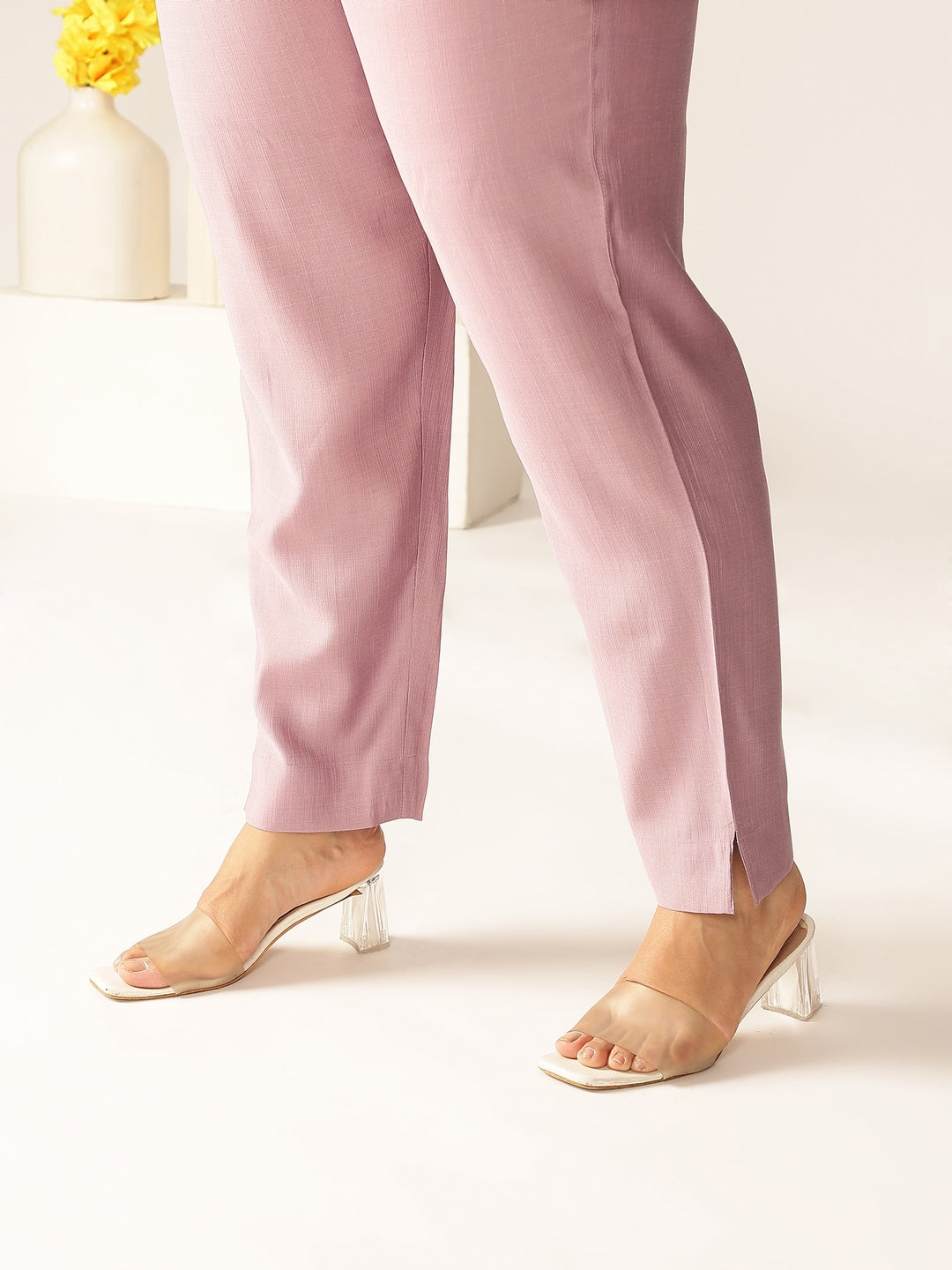 Naari By Shree Plus Size Lavender Silk Blend Solid Angrakha Kurta Set