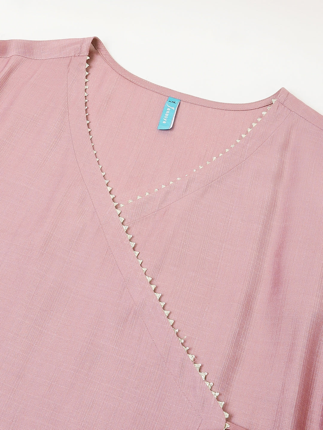 Naari By Shree Plus Size Lavender Silk Blend Solid Angrakha Kurta Set