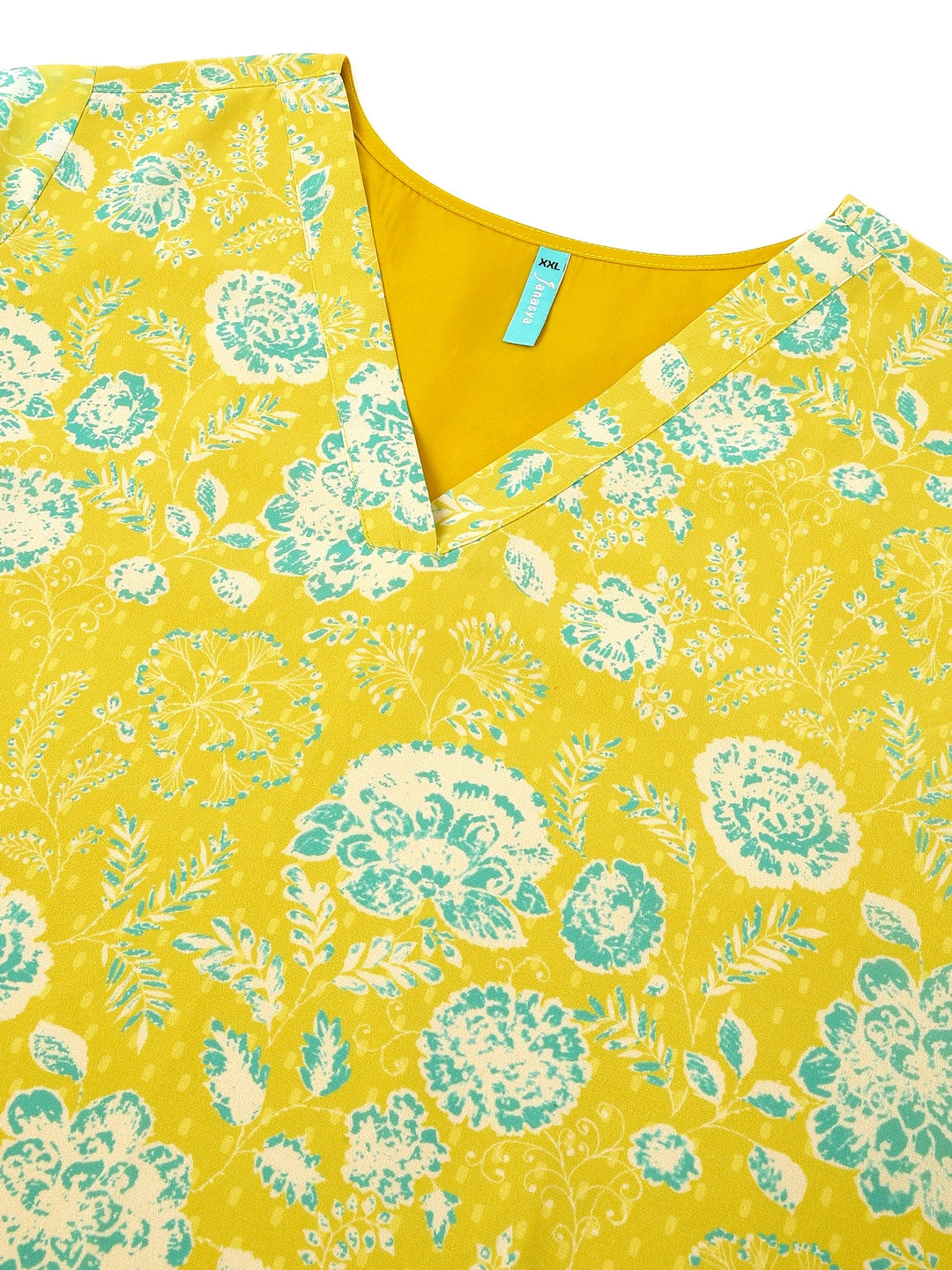 Naari By Shree Plus Size Lime Yellow Georgette Floral Printed A-line Tunic
