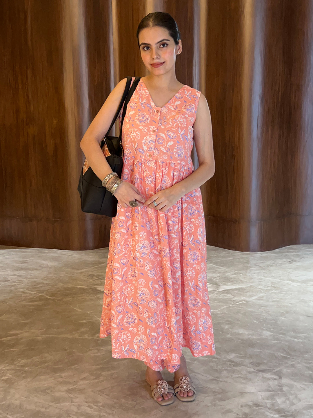 Naari By Shree Coral Pure Cotton Floral Printed A-line Kurta Pant Set