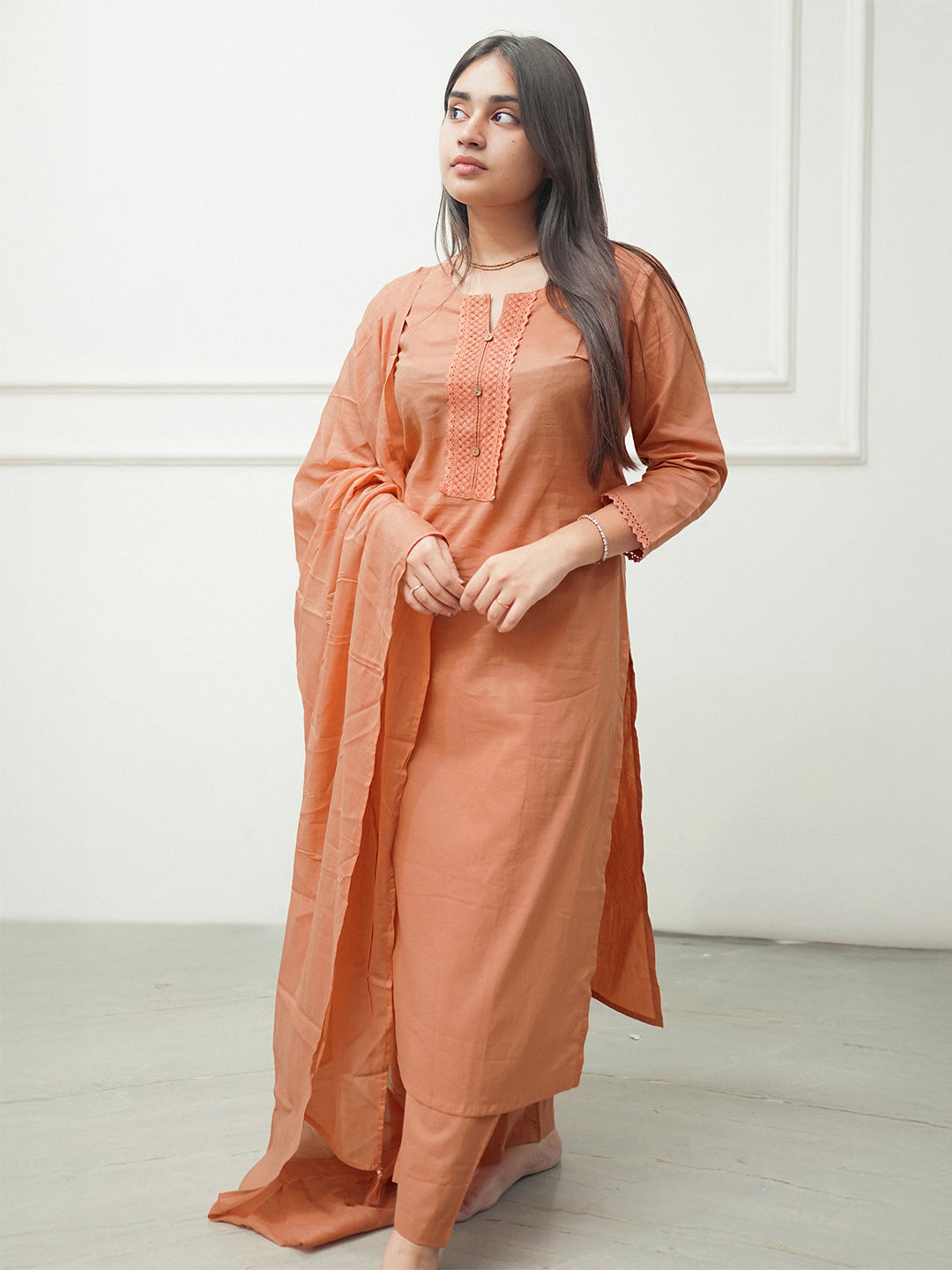 Naari By Shree Rust Pure Cotton Solid Straight Kurta Set